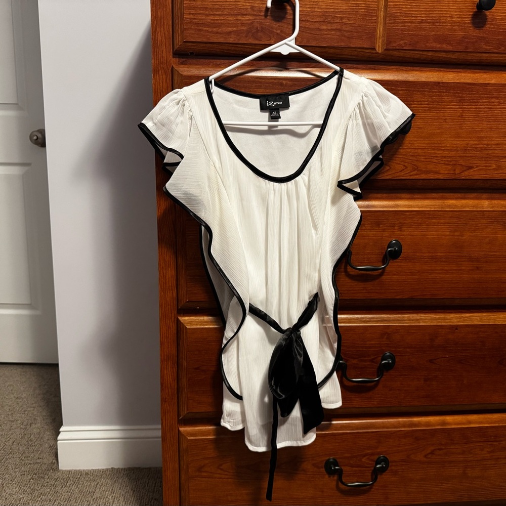 Iz Byer White Blouse with Black Accents